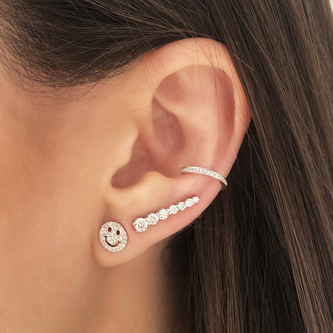 Pave Diamond Ear Cuff Earring  14K White Gold 0.05 Diamond Carat Weight 0.45" Diameter 0.05" Width Does not require piercing