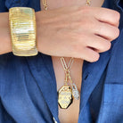 Wide Flat Cuff Bracelet  Yellow Gold Plated Over Silver Oval Shape: 2.22” X 1.76” 1.30” Width 0.50-0.75” Flexible Opening