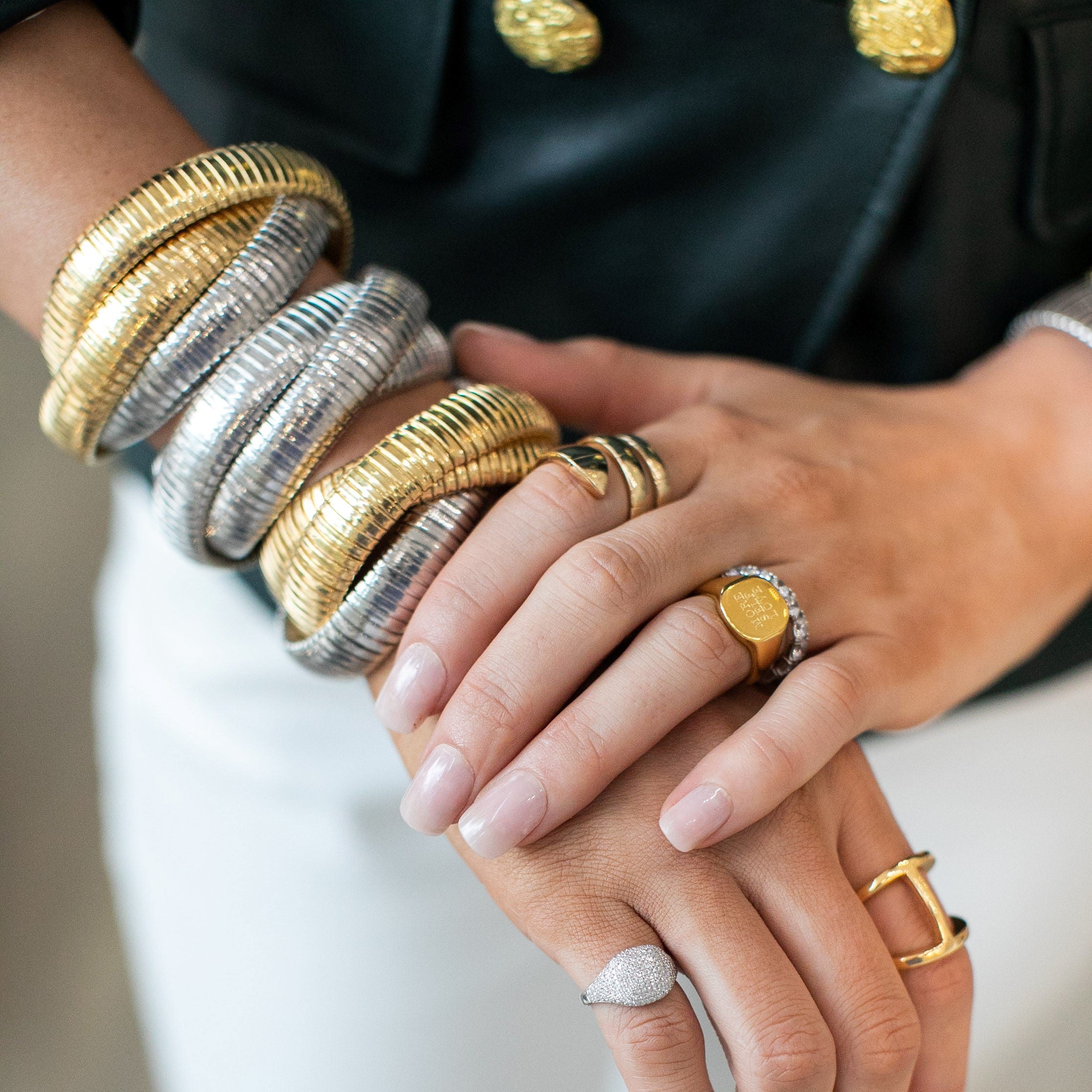 woman wearing "More Self Love" Engraved Signet Ring