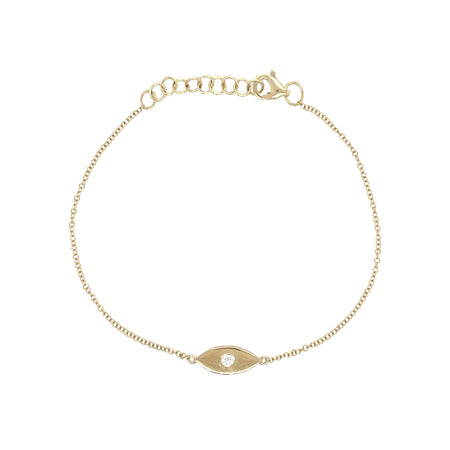 Yellow Gold Diamond Evil Eye Bracelet 14K Yellow Gold 0.03 Diamond Carat Weight 6-7” Adjustable Chain