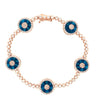 14K Rose Gold Pave Diamond & Blue Glass Evil Eye Bracelet  14K Rose Gold 2.66 Diamond Carat Weight Eyes: 0.45" Diameter 7" Long  