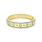 Crystal Pattern Bangle Bracelet  Matte Yellow & Oxidized Gold Plating  Cubic Zirconia 0.48" Width 