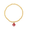 Red Enamel Evil Eye Charm Bracelet  Yellow Gold Plated Eye: 0.3" Diameter Bead: 0.12" Diameter Fits size 5.5-6" wrist