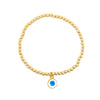White Enamel Evil Eye Charm Bracelet  Yellow Gold Plated Eye 0.3" Diameter Beads: 0.12" Diameter Fits size 5.5-6" wrist