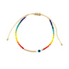 Rainbow Ombre Beaded Evil Eye Adjustable String Bracelet  Yellow Gold Plated Adjustable Evil Eye: 0.35"