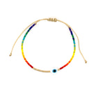 Rainbow Ombre Beaded Evil Eye Adjustable String Bracelet  Yellow Gold Plated Adjustable Evil Eye: 0.35"