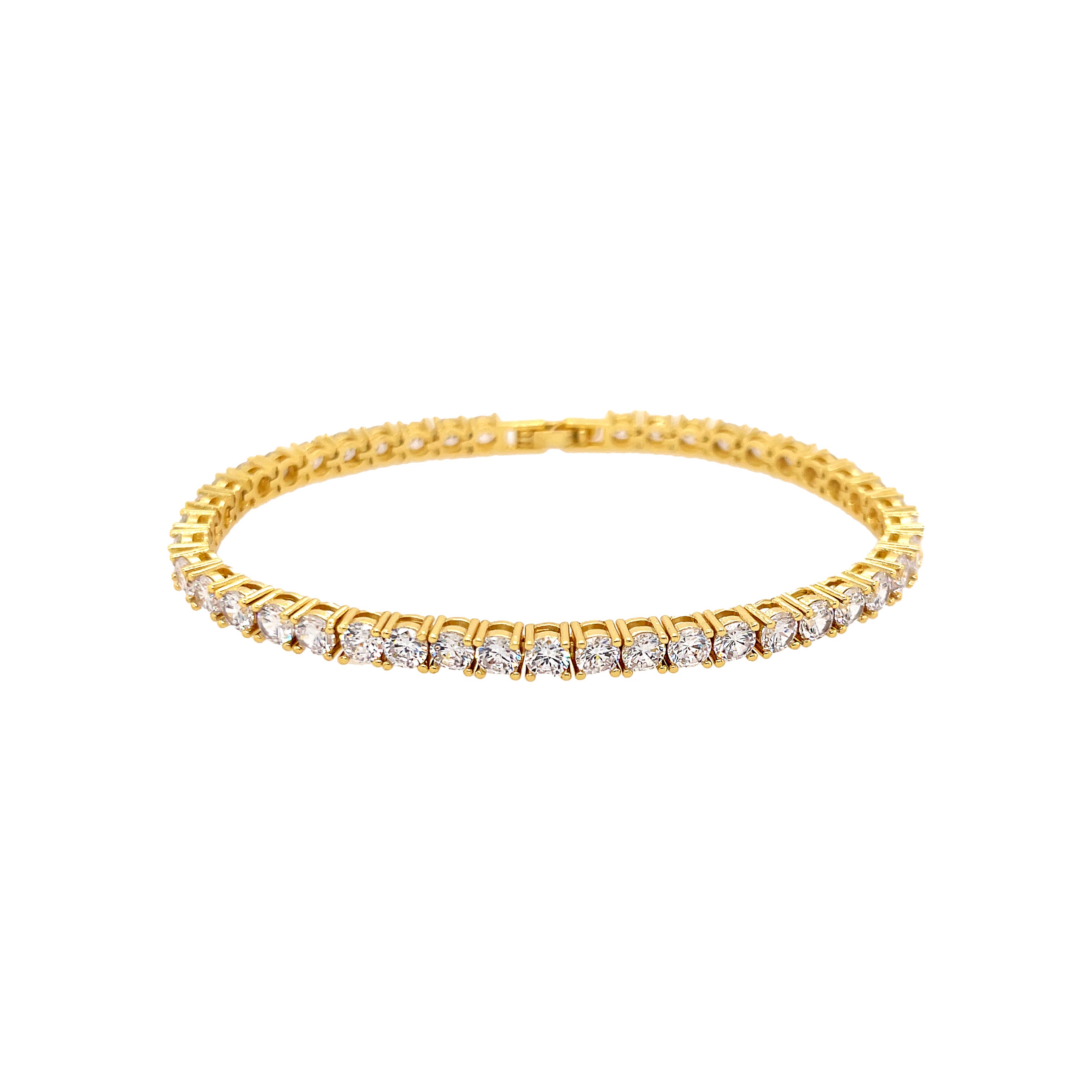 Flexible Gold Tennis Bracelet   Yellow Gold Plated Cubic Zirconia 7.0" Length 0.16” Width