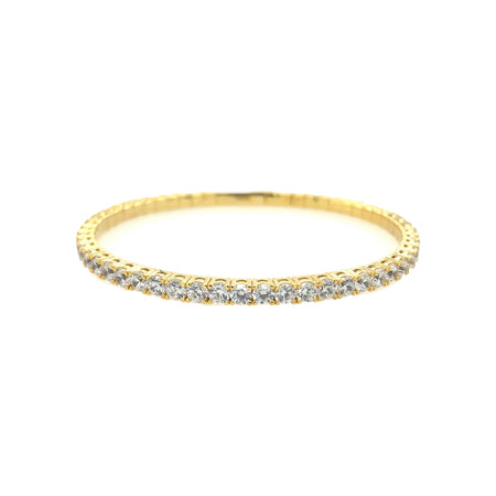 Yellow Gold Plated CZ Tennis Bangle Bracelet   Yellow Gold Plated Oval Shape: 2.19” X 1.83” 0.12” Width 0.80-1.30” Flexible Opening view 1