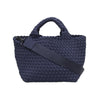 Navy Mini Woven Tote With Rolled Handles  7.75" Height X 14.5" Length X 6.75" Depth Pouch Included Removable Crossbody Strap Included