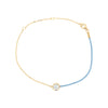 Yellow Gold Over Silver Bezel CZ on Half Chain Half Blue Cord Bracelet  Yellow Gold Plated Over Silver Bezel: 0.24" Diameter 6-8" Adjustable Chain Bezel Set CZ