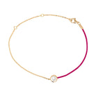 Yellow Gold Over Silver Bezel CZ on Half Chain Half Magenta Cord Bracelet  Yellow Gold Plated Over Silver Bezel: 0.24" Diameter Chain: 6-8" Length Bezel Set CZ