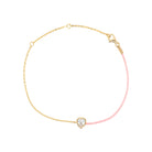 Yellow Gold Over Silver Heart Shaped CZ on Half Chain Half Pink Cord Bracelet  Yellow Gold Plated Over Silver Heart: 0.24" Diameter 6-8" Adjustable Chain Bezel Set Heart Shaped CZ