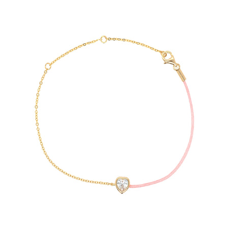 Yellow Gold Over Silver Heart Shaped CZ on Half Chain Half Pink Cord Bracelet  Yellow Gold Plated Over Silver Heart: 0.24" Diameter 6-8" Adjustable Chain Bezel Set Heart Shaped CZ