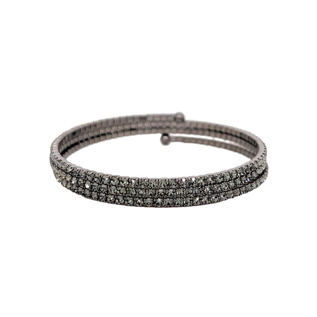 Pave Black Crystal Three Row Wrap Bracelet  Oxidized Gold Plated 2" Diameter Strands: 2MM Width view 1