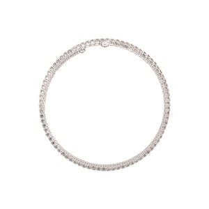 Pave Crystal Three Row Wrap Bracelet  White Gold Plated Circular Shape: 2.11” Diameter 0.25” Width Flexible Coil Opening 3 Rows