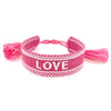 Pink "Love" Adjustable Tassel Thread Bracelet  0.75" Wide Adjustable