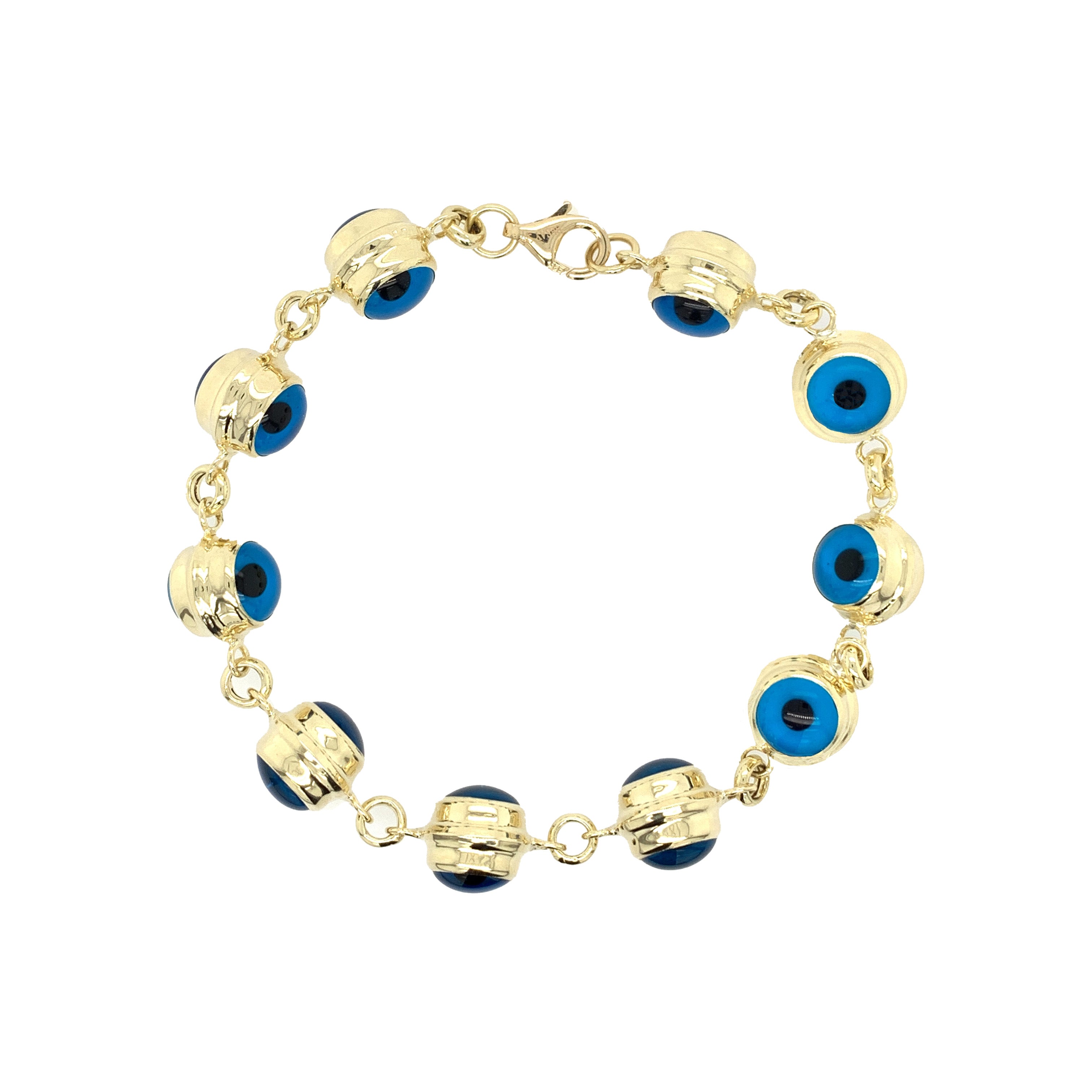 10 Jumbo Evil Eye Chain Bracelet  14K Yellow Gold 7.5" Length Eye: 9MM 4.75MM Jump Ring