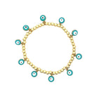 Multi Turquoise Evil Eye Beaded Stretch Bracelet  Yellow Gold Plated Eye: 0.27" Diameter Adjustable