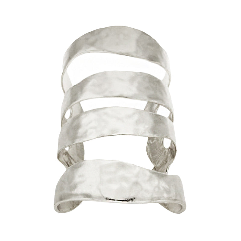 Textured Cut Out Wide Cuff Bracelet  White Gold Plated Over Silver 4" Long 2.5" Inner Diameter Slightly Adjustable