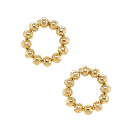 Circle Bead Pierced Earrings  Yellow Gold Plated Bead: 0.24" Diameter 1.12" Diameter view 1