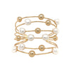 Gold Ball & Pearl Wire Cuff Bracelet  Yellow Gold Plated Slightly Adjustable 2.5" Width Freshwater Pearls