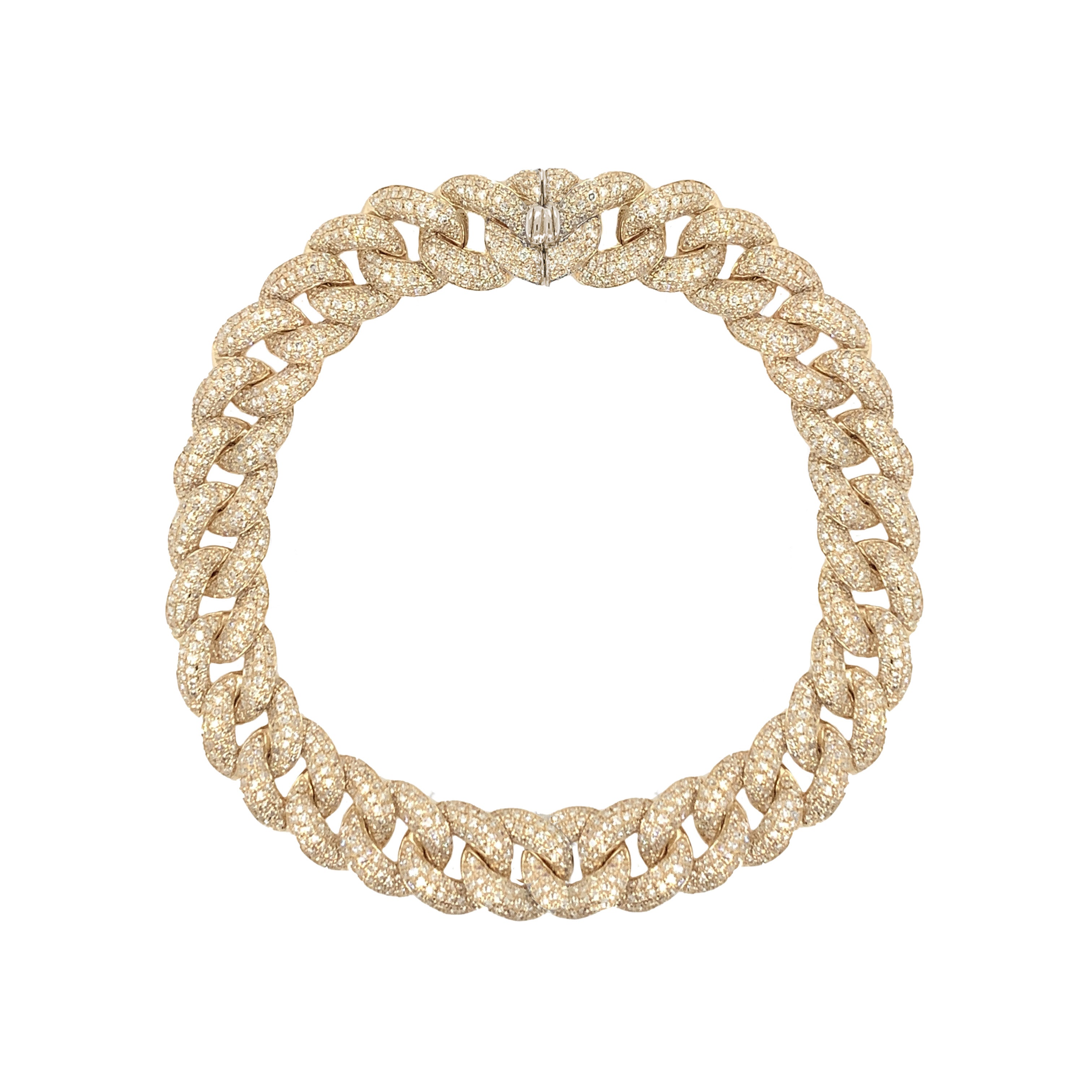 Diamond Link Statement Bracelet  14K Yellow Gold 3.69 Diamond Carat Weight 6.50" Long X 0.38" Wide 6.50" Chain Length