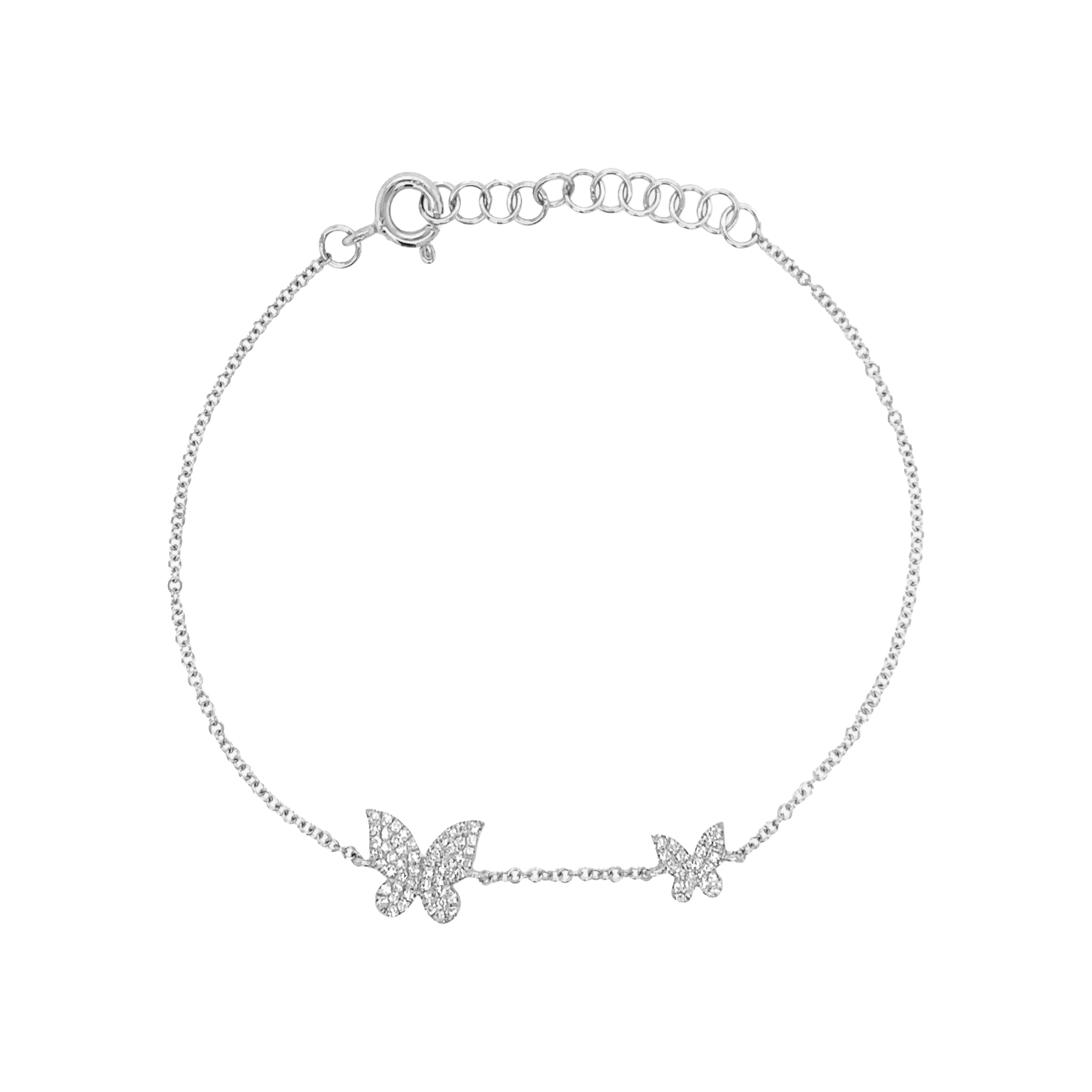 18K White Gold Butterfly Design Diamond Line Bracelet - Beryl Jewelers