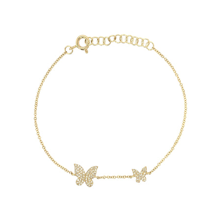 Diamond Small/Large Butterfly Bracelet  14K Yellow Gold 0.18 Diamond Carat Weight Small Butterfly: 0.2" Length X 0.2" Width Large Butterfly: 0.3" Length X 0.4" Width Chain: 7" Long
