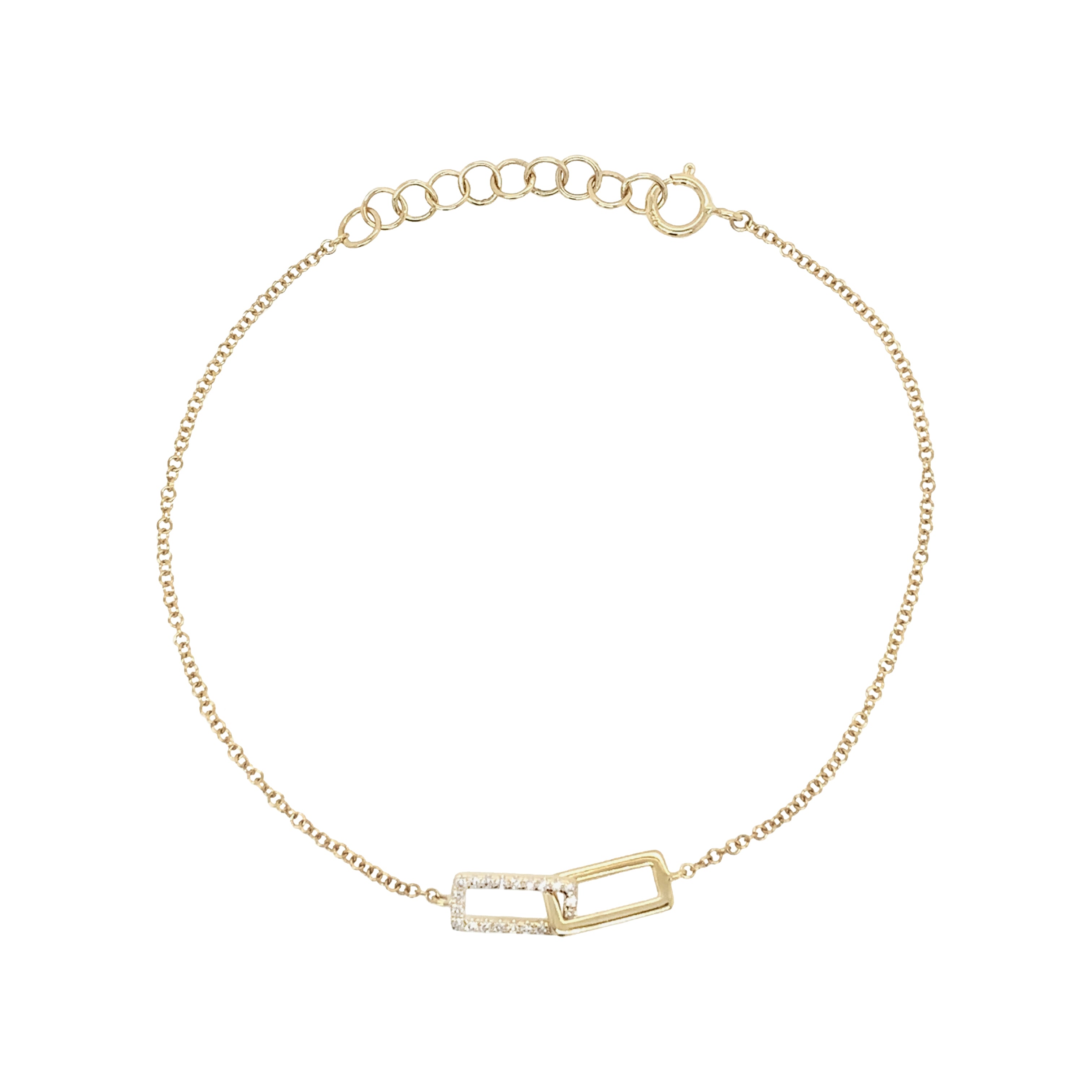 Yellow Gold Diamond Interlocking Rectangle Bracelets  14K Yellow Gold 0.07 Diamond Carat Weight Chain: 6.5-7.0" Length Rectangles: 0.65" Wide X 0.18" High