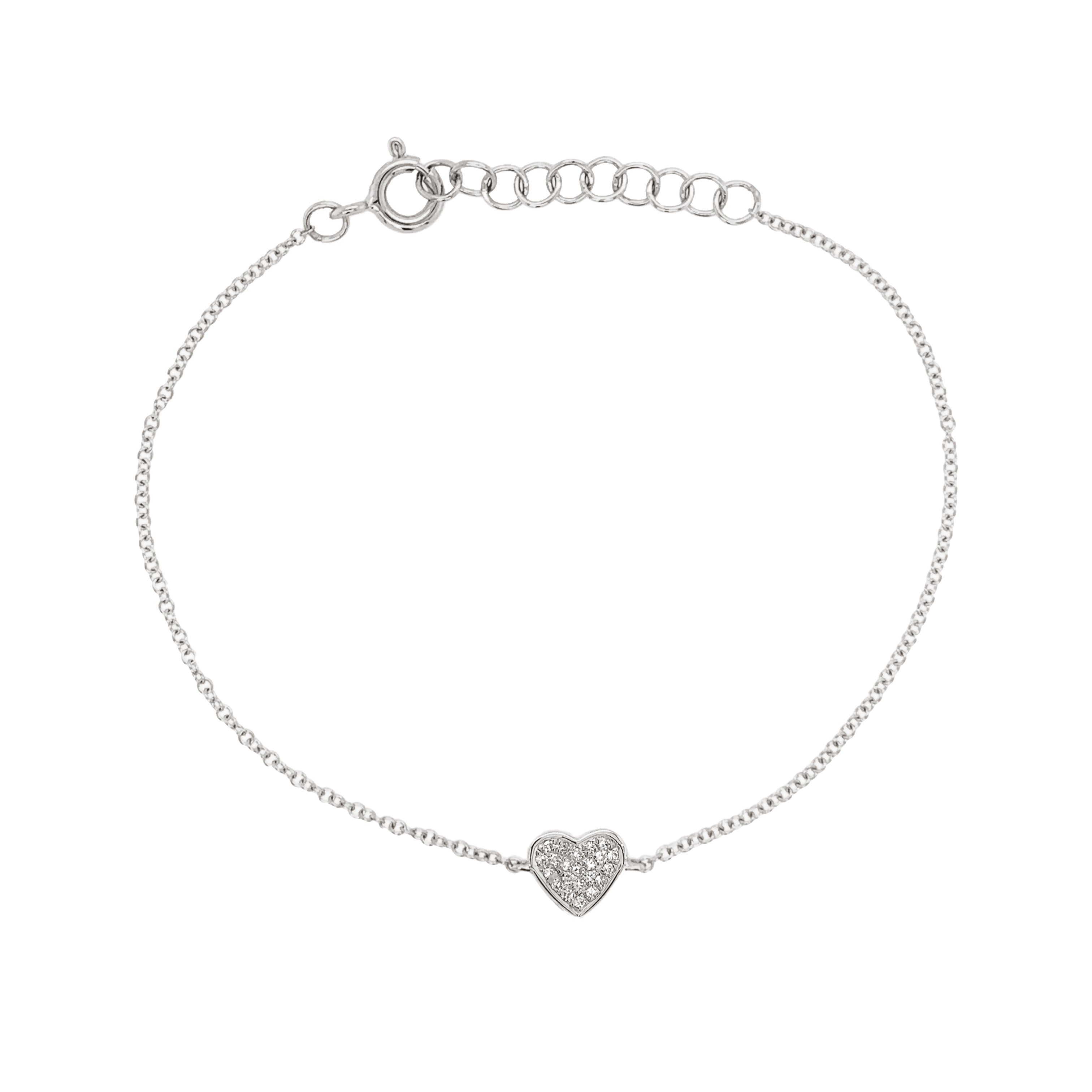 Pave Diamond Heart Chain Bracelet  14K White Gold 0.10 Diamond Carat Weight Heart: 1/4" Wide 6-7" Adjustable Chain