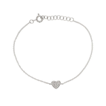 Pave Diamond Heart Chain Bracelet  14K White Gold 0.10 Diamond Carat Weight Heart: 1/4" Wide 6-7" Adjustable Chain