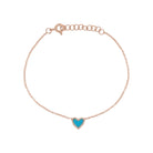 Pave Diamond & Turquoise Heart Chain Bracelet  14K Rose Gold 0.06 Diamond Carat Weight 0.13 Turquoise Carat Wight Heart: 0.38" Width Chain: 6-7" Length