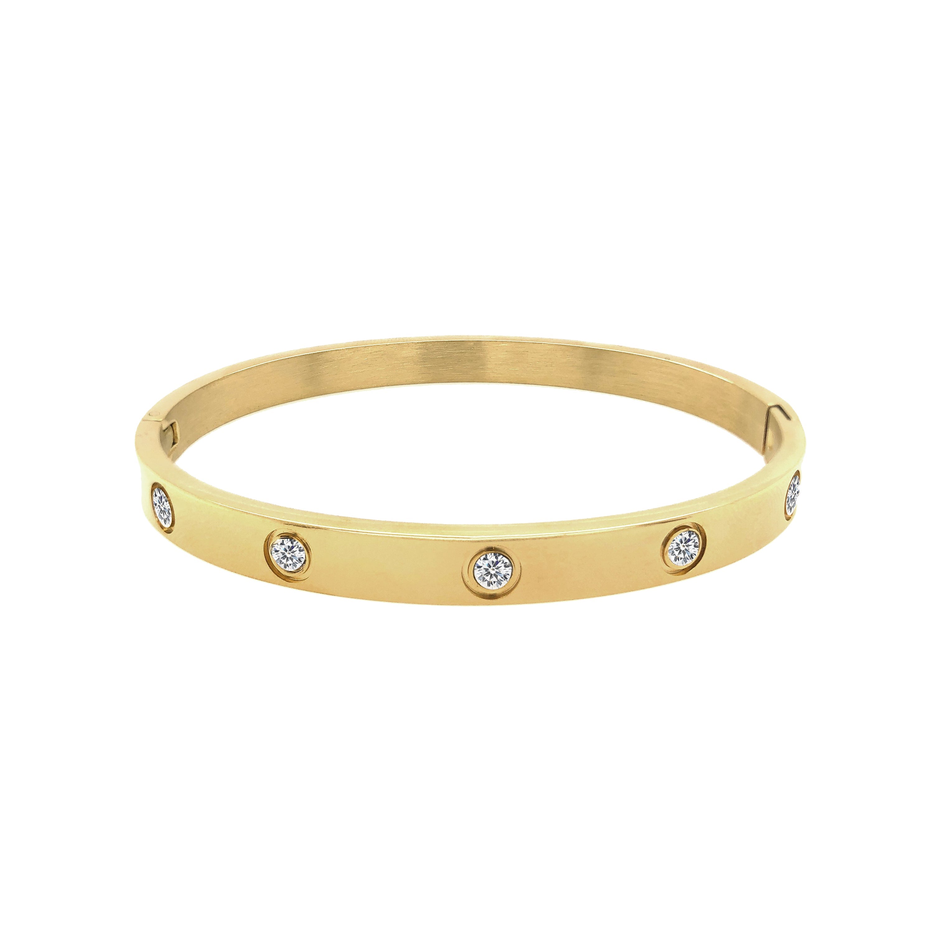 Crystal Eternity Bangle Bracelet  Yellow Gold Plated over stainless steel Oval shaped 10 crystals