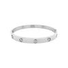  Crystal Eternity Bangle Bracelet  White Gold Plated Over Stainless Steel Cubic Zirconia Oval Shape: 1.95" X 2.35" 0.24" Width Hinge Closure