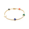  Diamond Tennis Bracelet with Black Onyx, Mother of Pearl, Lapis, Malachite & Coral Heart Stations  14K Yellow Gold 1.75 Diamond Carat Weight  2.00 Total Precious Stone Carat Weight  Chain: 7.0" Length Hearts: 0.25" Diameter