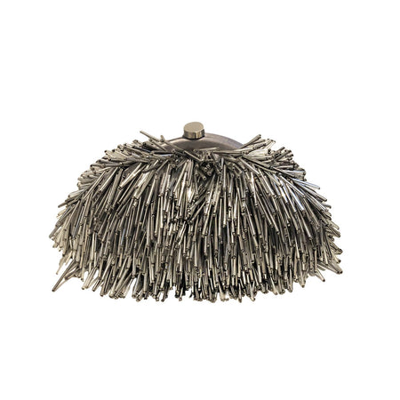 Pewter Fringe Beaded Clutch  8.2" Length X 5" Width Strap Included