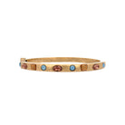 Multicolored Stone Bangle Bracelet  Yellow Gold Plated Oval Shape: 2.30" X 1.88" 0.21" Width Hinge Closure