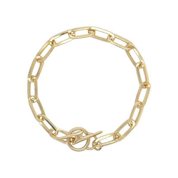 Gold Oval Link Bracelet with Lightning Bolt Toggle – Jennifer