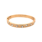 Multi Shape Inset Crystal Bangle Bracelet  Yellow Gold Plated Cubic Zirconia Oval Shape: 2.26" X 1.94" 0.30" Width Hinge Closure