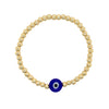 Blue Evil Eye Bead Stretch Bracelet  Yellow Gold Plated 4MM Bead 10MM Eye Glass Bead