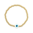 White Evil Eye Bead Stretch Bracelet  Yellow Gold Plated 4MM Bead 10MM Eye Glass Bead Adjustable