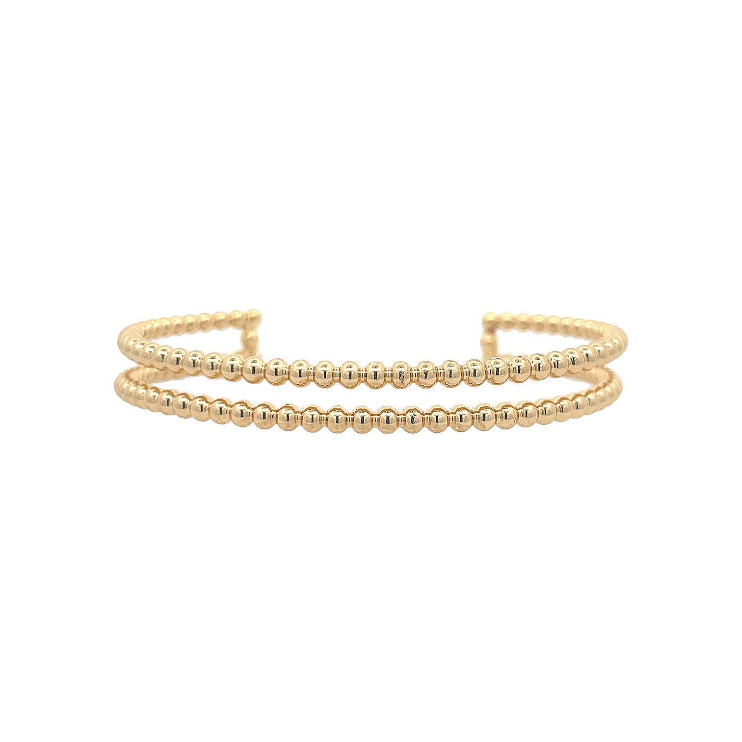 Beaded Double Bar Cuff Bracelet  Yellow Gold Plated  0.35" Width 