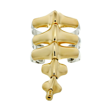 Two Tone Dino Bones Cuff Bracelet  White & Yellow Gold Plated 5 inch Length