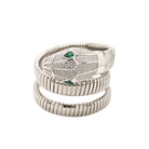 Pave Snake Green Eyes Twist Flex Bracelet  White Gold Plated  1.45" Diameter 1.40" Wide 