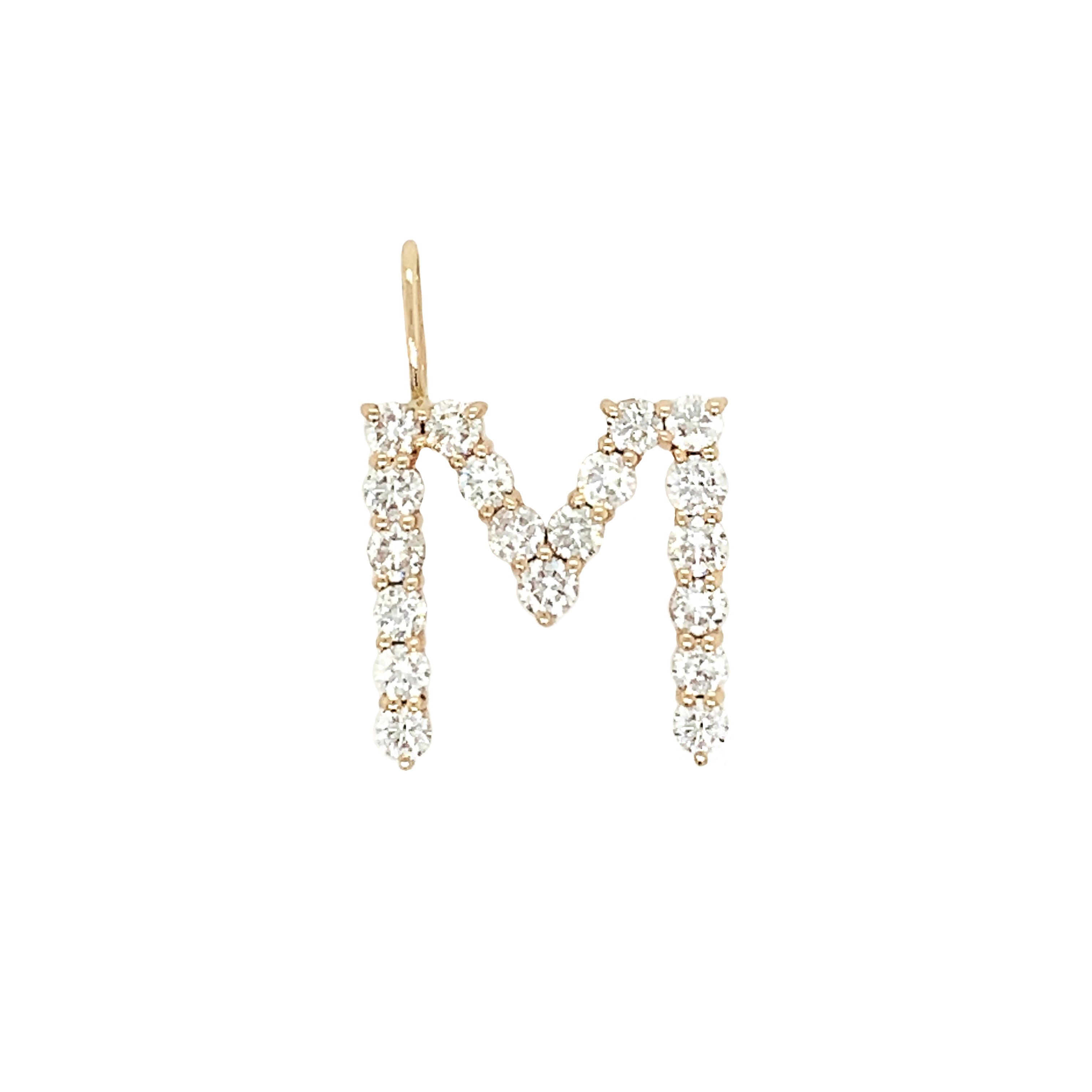 14K Yellow Gold Diamond Letter Charm  14K Yellow Gold Diamond Carat Weight depends on the letter Diamonds: 2MM Diameter 0.60" High X 0.50" Wide Charm Bail: 0.25" Long X 0.18" Wide Please allow up to 8 weeks for shipping depending on letter availability.