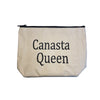 Natural Color Canvas With Black Ribbon Quote Pouch  Says: "Canasta Queen"  Black Zipper 10" Long X 7" Wide