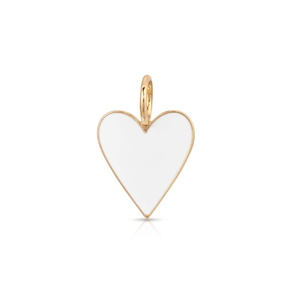 Medium White Enamel Heart Charm   10K Yellow Gold Plated 1.10” Length X 0.73” Width