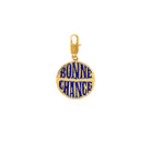 Blue "Bonne Chance" Disc Charm  Yellow Gold Plated 2.00" Long X 1.16" Wide