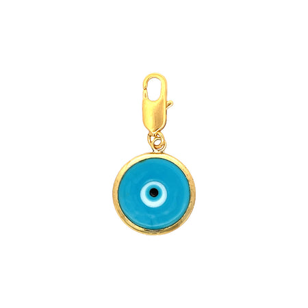 Turquoise Evil Eye Charm   Yellow Gold Plated 0.84" Width