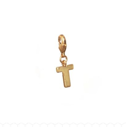 Letter T Initial Clasp Charm  Yellow Gold Plated Each initial is approximately 1/2"